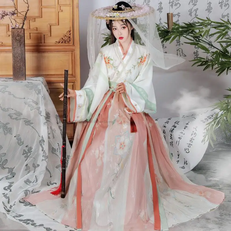 Chinese Traditional Hanfu Dress Girl Embroidered Dress Set Spring Summer Women Hanfu Chinese Traditional Halloween Cosplay Wear