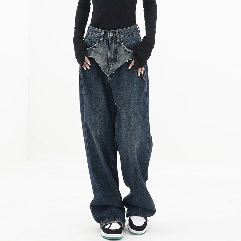 

Sandro Rivers Autumn and Winter New Brushed Plush Jeans Women's High Waist Straight Wide Leg Casual Pants