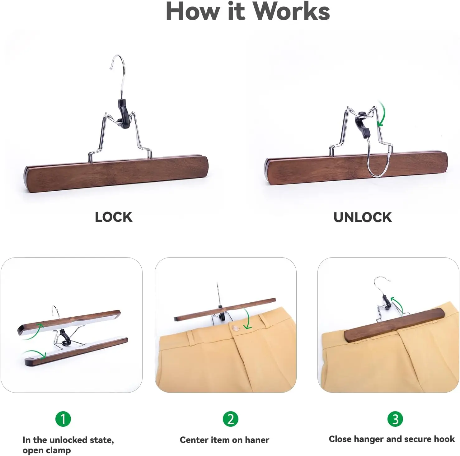 5-30PCS Wooden Pants Skirt Hangers Smooth Solid Wood Non Slip Jeans Slack Clamp Hangers Hair Extension Hangers with Swivel Hook 4