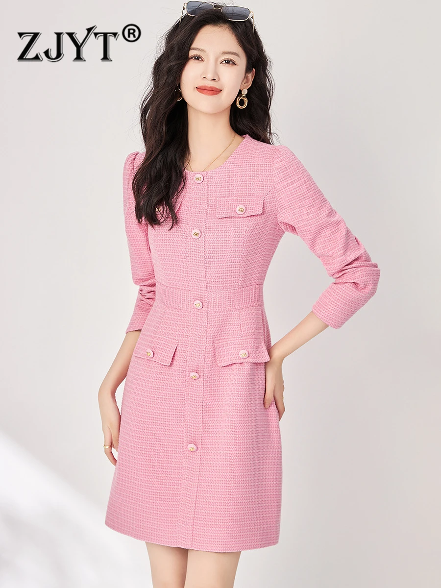 

ZJYT Designer Elegant Autumn Dresses for Women 2023 Long Sleeve Simple Office Lady Vestidos Para Mujer White Party Casual Robes