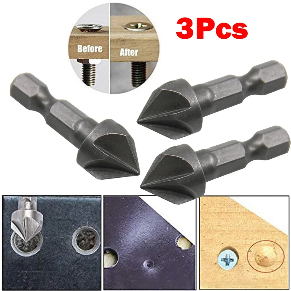 Drill Bits 5 Flute Drill Bits Power Tools 13mm Diameter 36mm Length 3Pcs 5 Flute 90 Degree 6.35mm Shank Diameter