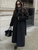 Fashion With Belt Black Woolen Long Coat For Women Oversize Loose Double Button Lapel Overcoat Autumn Lady High Street Outerwear 1