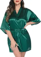 Womens Kimono Robes Dressing Gown Satin Bathrobe Nightdress Short Style Bridal Robe - Image 4