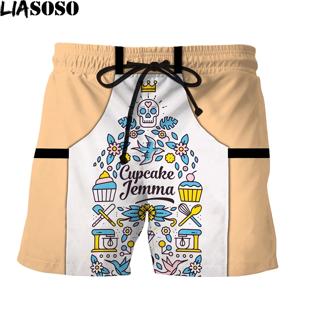 LIASOSO 3D Print Summer Men's Sports Shorts Best Selling New Funny Housewife Aprons Kawaii Cupcakes Fitness Casual Short Pants