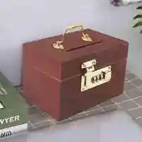 Wooden Treasure Chest Educational Large Capacity Locking Safety Multipurpose Wood Money Storage Box with Password Lock for Kids 1