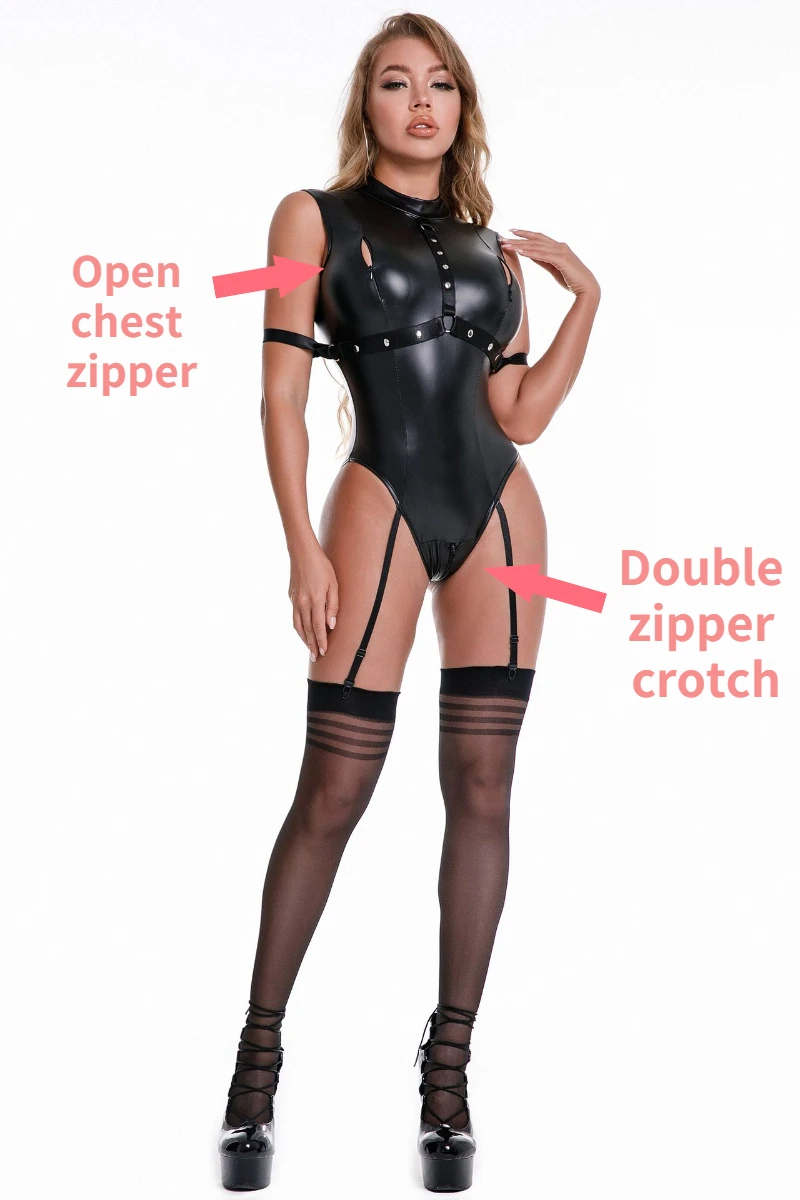 Exotic Faux Leather Bondage Lingerie Bodysuit Sexy Women Tight Clothes Garter Thigh Sling Stockings Push-up Bra Shaping Leotard women underwear sexy lingerie