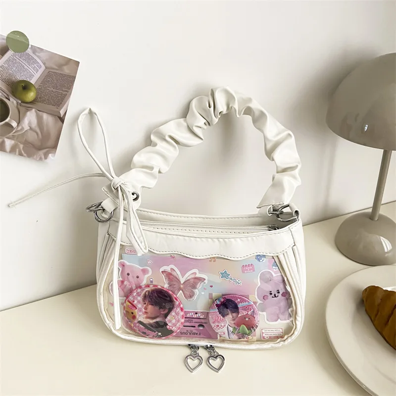 Sweet Cute Casual Underarm Folds Transparent Itabag Japanese JK Shoulder Bag Bolso Commuter Crossbody Shopping Bags Handbags