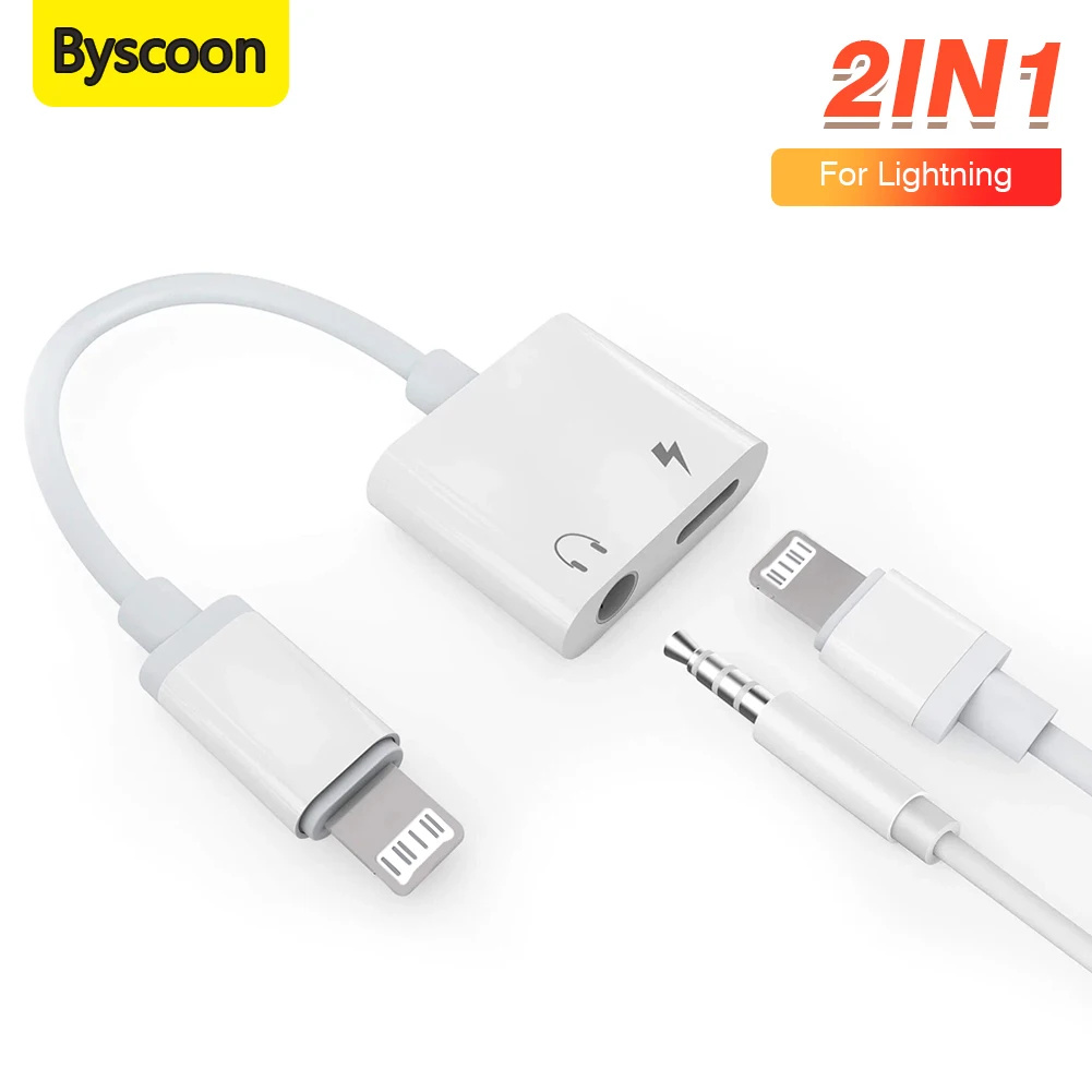 Byscoon2IN1earphonesJackChargerAdapterAUXCableForiPhone14