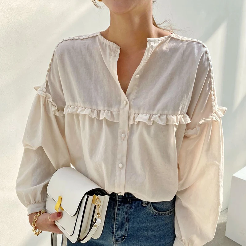 

Sweet French Style Collar Edge Patchwork Design Kawaii Blouse Women Spring Summer Ladies Cute Fashion Casual Shirt Dropshipping