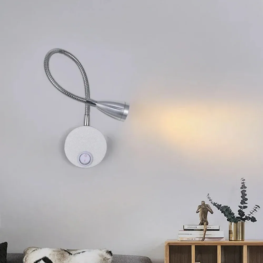 LED Gooseneck Reading Wall Lamp 3W With Switch Flexible Adjustable Working Study Wall Mounted Bedroom Bedside Night Light