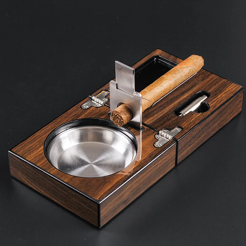 

Elegant and Durable Solid Wood Cigar Case with Built-in Cutter and Ashtray for Convenient Cigar Storage and Display