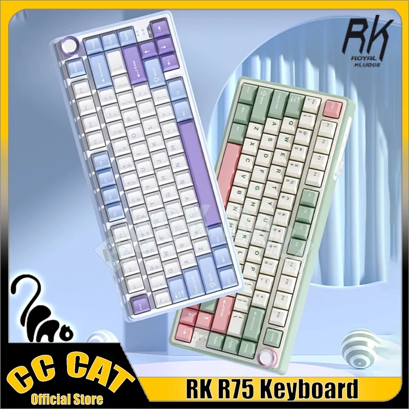 

RK R75 Mechanical Keyboard Wireless Bluetooth Keyboards Gaming Keyboard 3 Mode RGB Backlight Hot Swap PBT Keycaps Gamer Keyboard