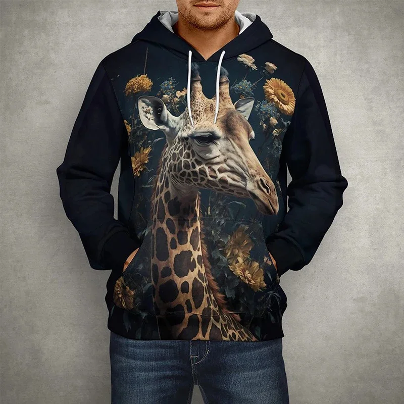 thumbnail image 1 of Sudadera con capucha con estampado de jirafa y gato para hombre, divertida sudadera con capucha con estampado 3D de animales, de manga larga, informal, ropa de calle, sudaderas con capucha, sudadera h, 1 of 5