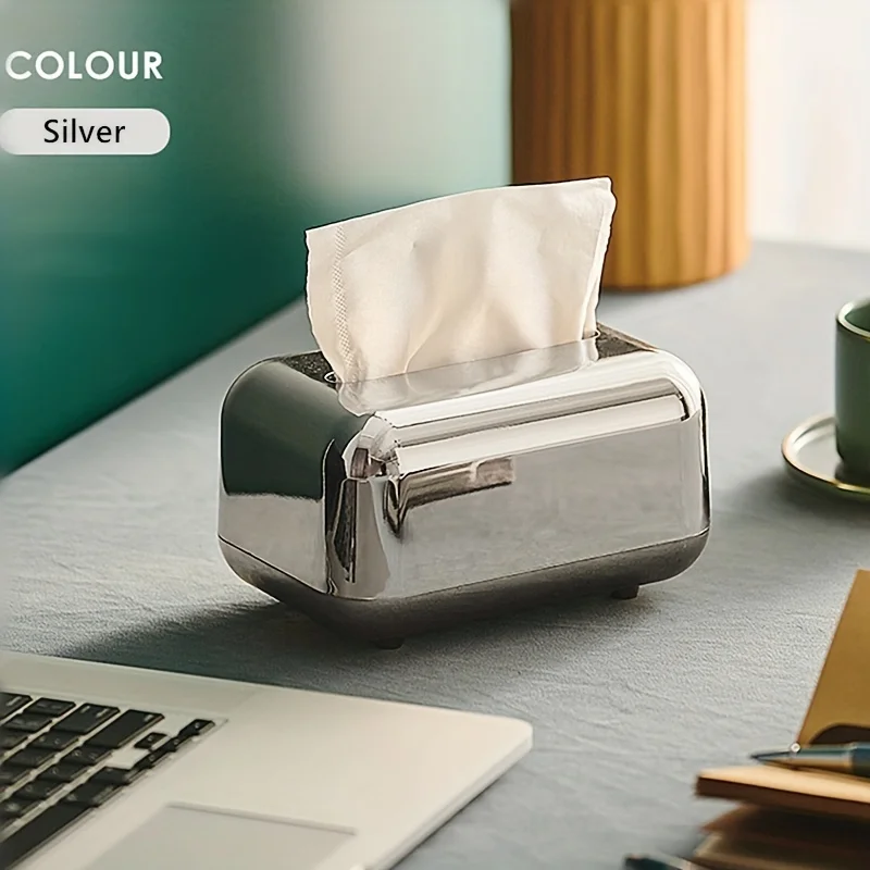 1pc Vintage Bread Shape Tissue Box Holder ABS All-in-One Bathroom Accessory Electroplated Luxury Organizer Storage Solution 5