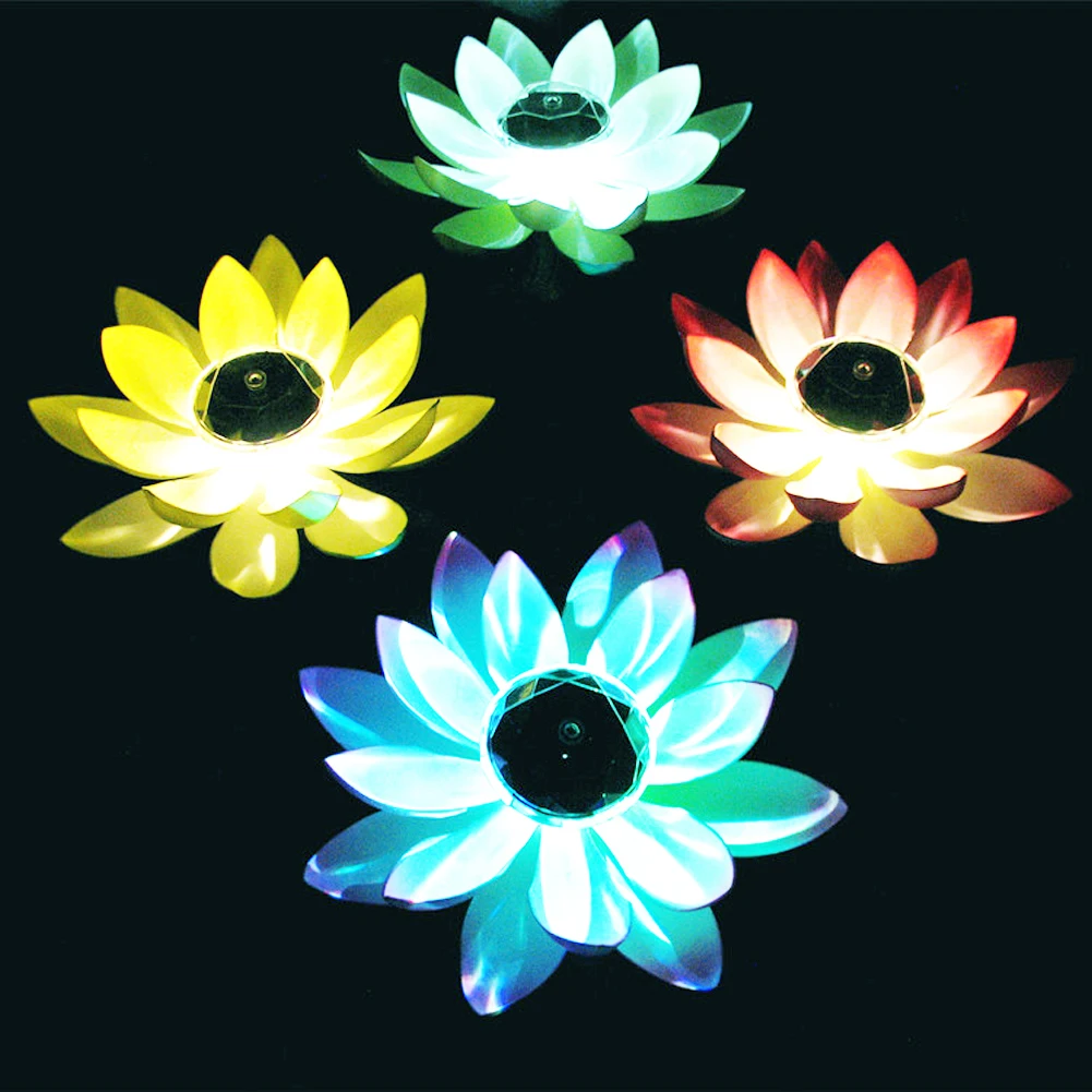 Solar LED Flower Light, 1pcs Artificial Lotus Shape Floating Fountain Pond Garden Solar Pool Lamp LED Night Lamp Decor Lighting solar street light