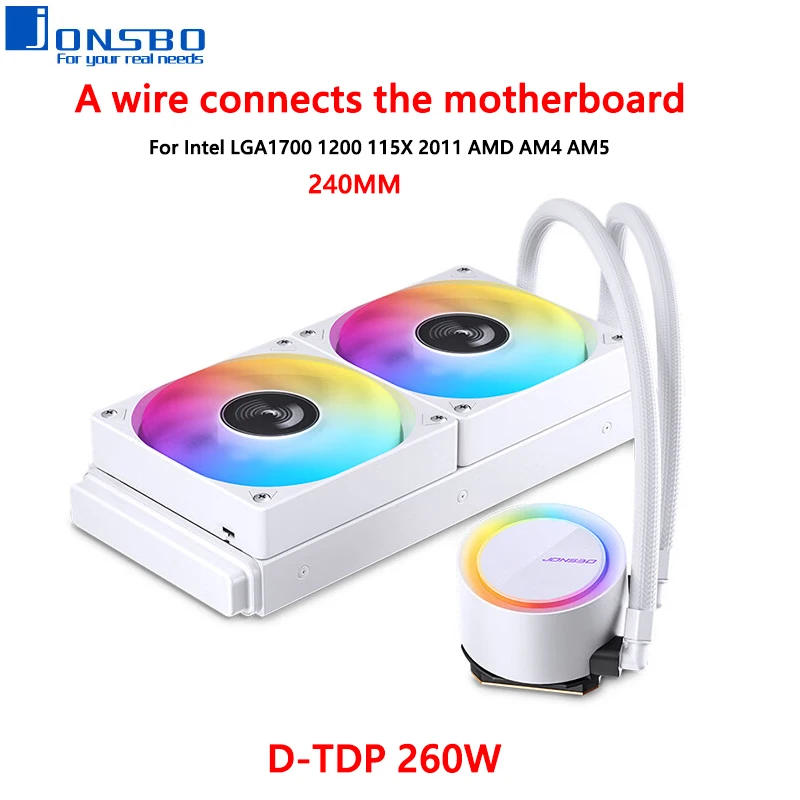 

Jonsbo TG-240 Water Cooler 240mm ARGB Liquid Cooler Integral Water Cooling Radiator For Intel LGA1700 1200 115X 2011 AMD AM4 AM5