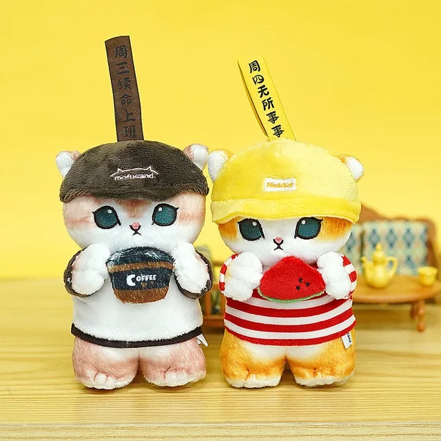 Genuine Mofusand Cat Fushandi Shark Cat One Week Status Series Plush Doll Pendant Keychain Bag Backpack Decorations 3
