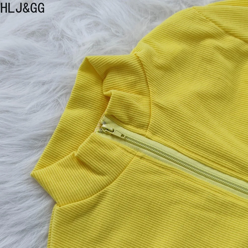 HLJ&GG Autumn Casual Solid Zipper Bodycon Jumpsuits Women V Neck Long Sleeve Stacked Pants One Piece Playsuits Female Overalls