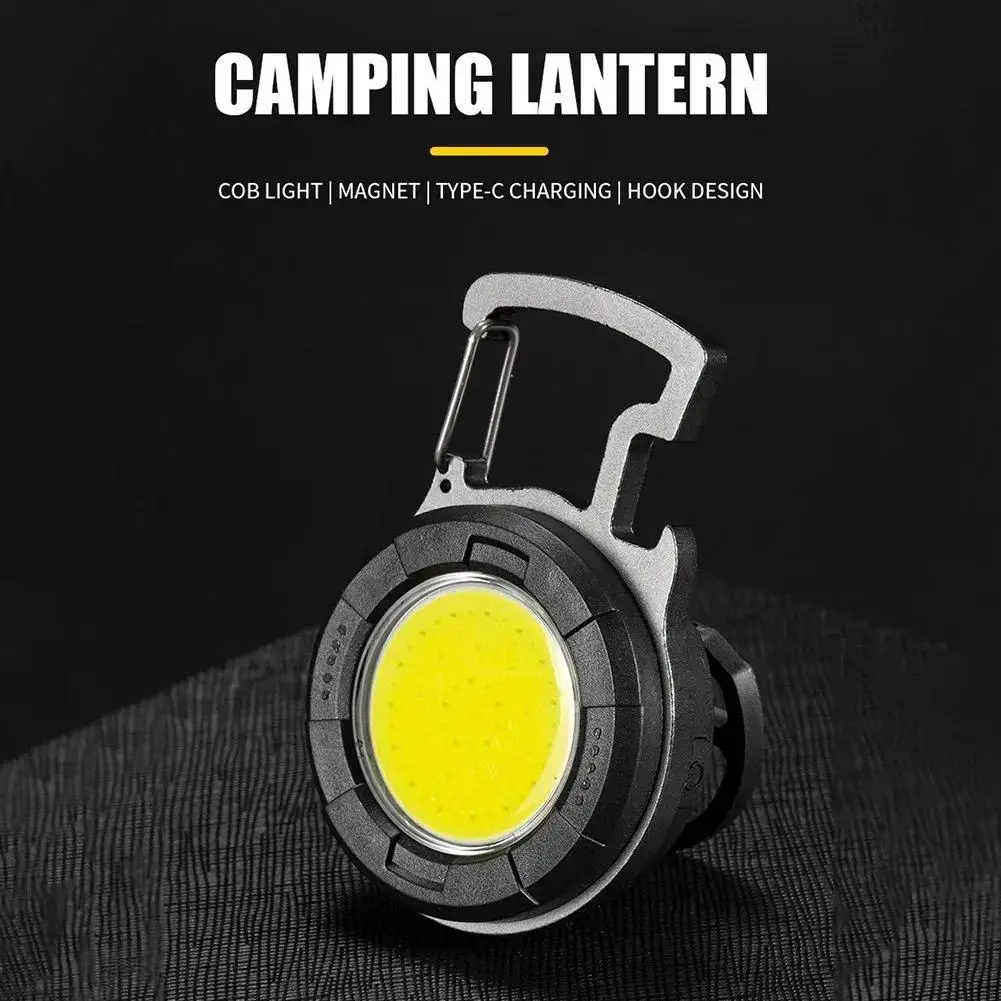 

500mAh USB Rechargeable Bottle Opener Portable Work Light 5 Modes Type-C Waterproof COB LED Camping Light 500LM Emergency Lamp