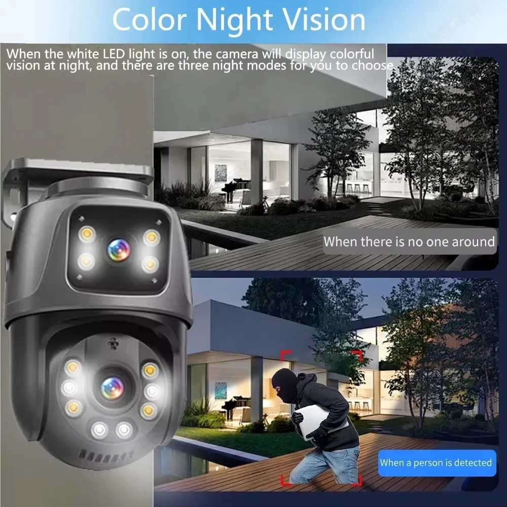 ICsee 8MP Dual Lens Dome PTZ Camera WIFI+POE IP Rj45 Network Security Monitoring 360° Tracking Home Outdoor Built-In Microphone 3