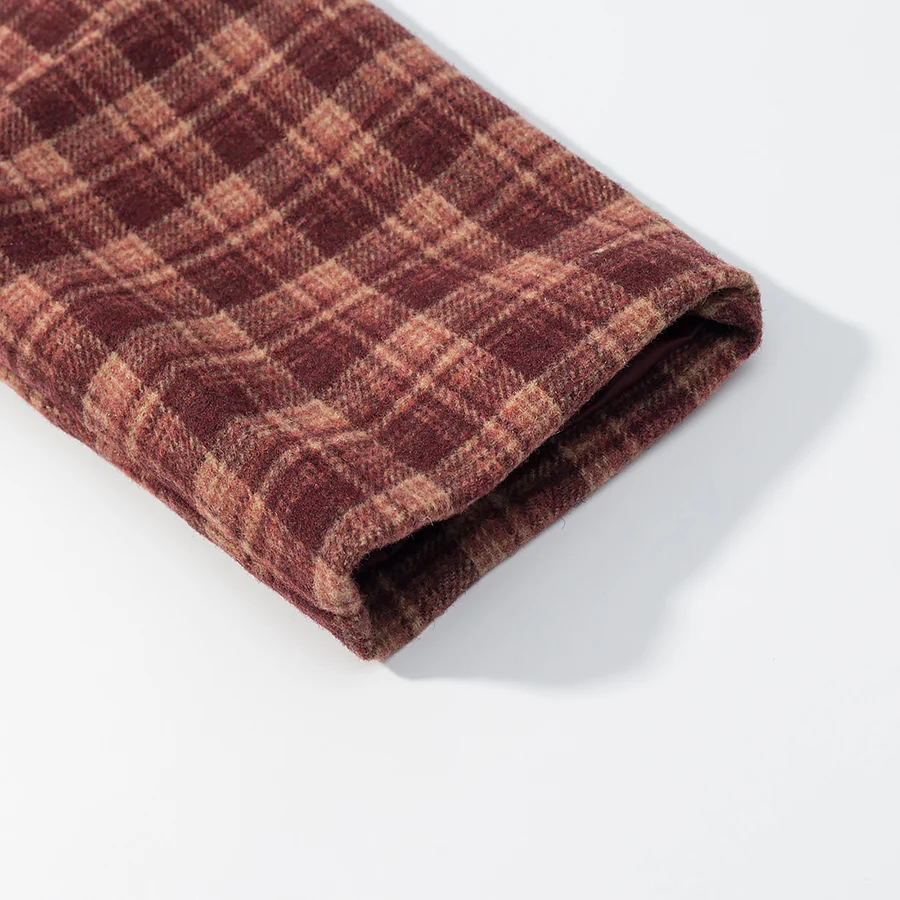 Women's Vintage Chequer Woolen Coat Female Stand Collar Long Sleeved Casual Short Jacket Lady Autumn Winter Outerwear Streetwear