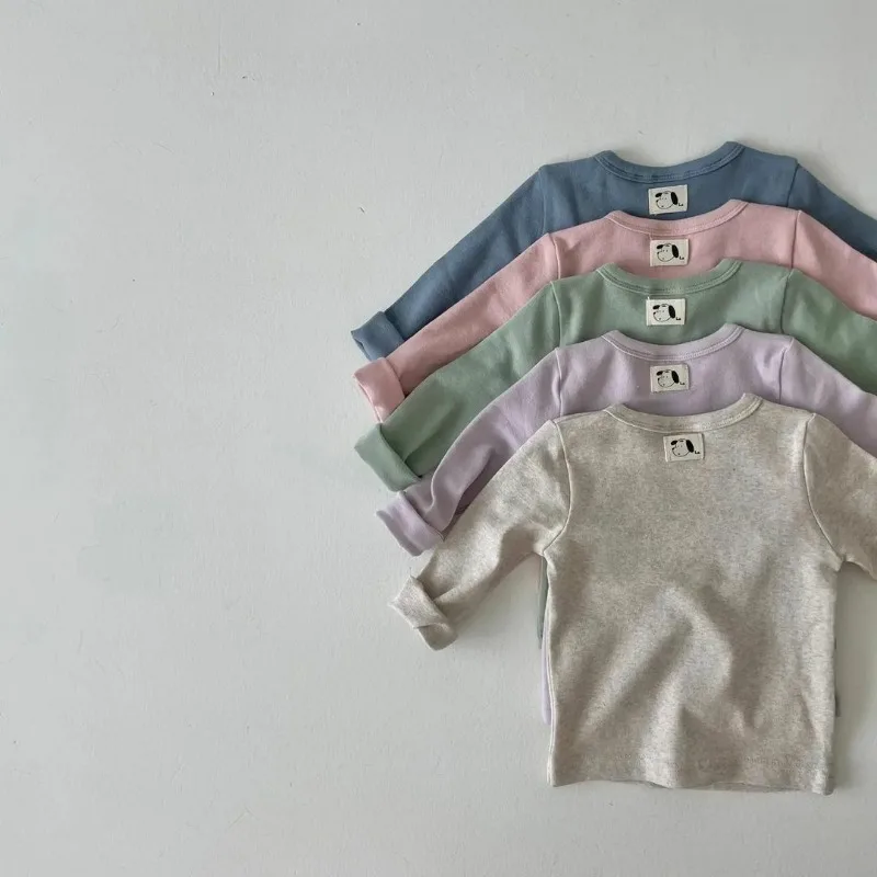 New Spring Autumn Baby Boy Girl Pajamas Solid Color Round Collar Long Sleeve Top+Soft Pants Newborn Home Wear Nightgown E22773