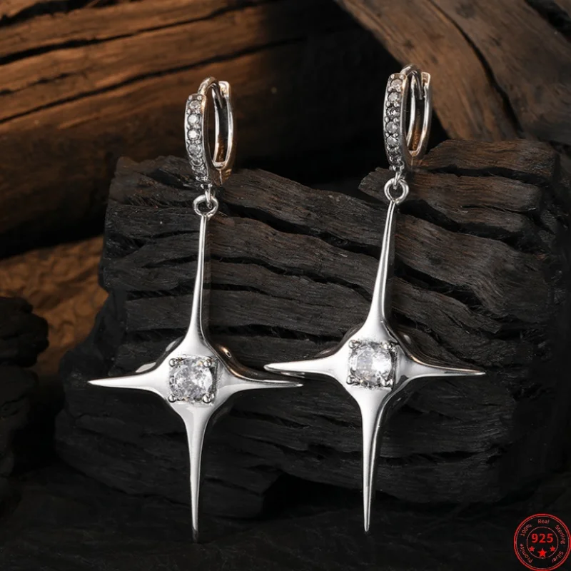 

S925 Sterling Silver Earrings for Women New Fashion Simple Cross Inlaid Zircon Ear Clips Punk Jewelry Free Shipping