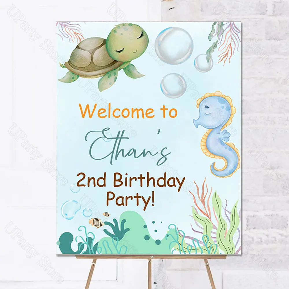 Sea Animals Personalized Welcome Sign Mosaic Board Welcome Sign Boards for Under the Sea Birthday Baby Shower Party Decor