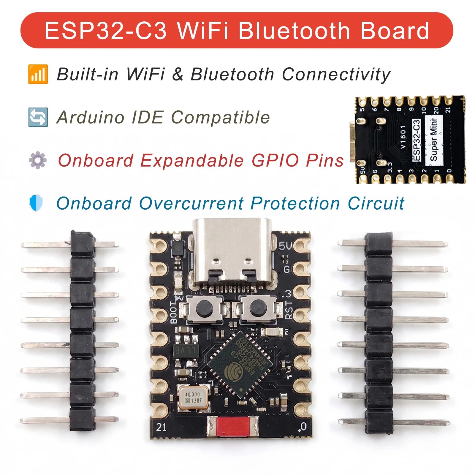 ESP32-C3 บอร์ดพัฒนา IoT WiFi Bluetooth ขนาดกะทัดรัด