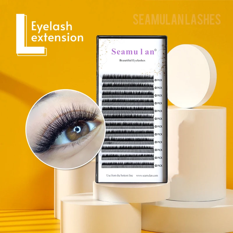 

Seamulan L+ LC L Type Individual Matte Black Make Up for Eyelash Extension Full Length Thick Fluffy Natural False EyeLashes