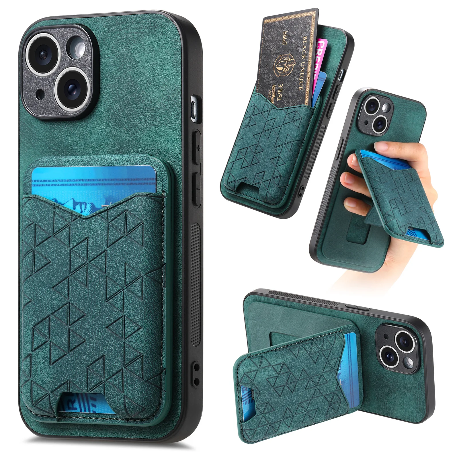 Retro Leather Kickstand Anti-Drop Phone Card Case Cover