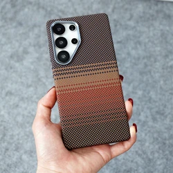 Carbon Fiber Texture Relief Shockproof PC Case with MagSafe Compatibility - Sam S24 Ultra (Orange Lri CC)