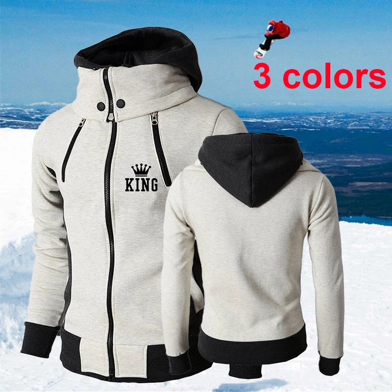 New Men's Four Zipper High Neck Jacket Outdoor Brushed Fleece Insulation Thickened Zipper Jacket Winter Hooded Jacket