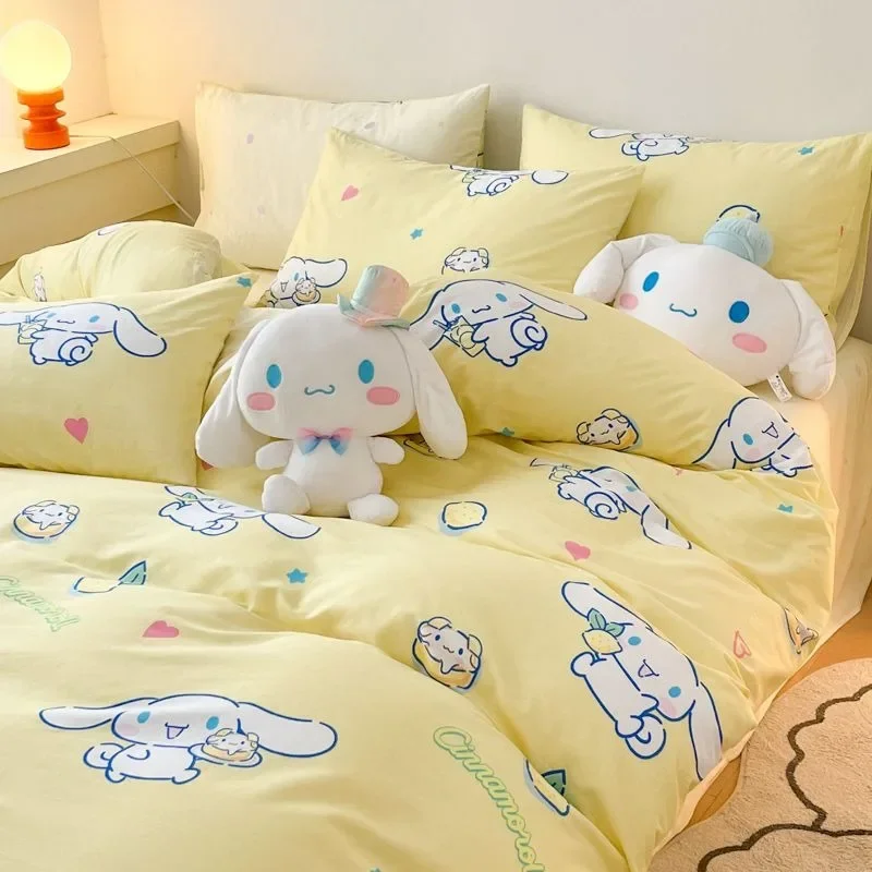 

Sanrio Cinnamoroll Kuromi Cartoon Anime Pure Cotton Student Comfortable Three-piece Set Girly My Melody Bedding Four-piece Set