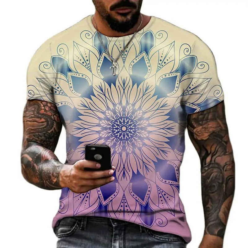 

Refreshing Summer Men's Fashion Short Sleeve Traditional Pattern Element Printing Large Round Neck Sports Loose Casual T-shirt