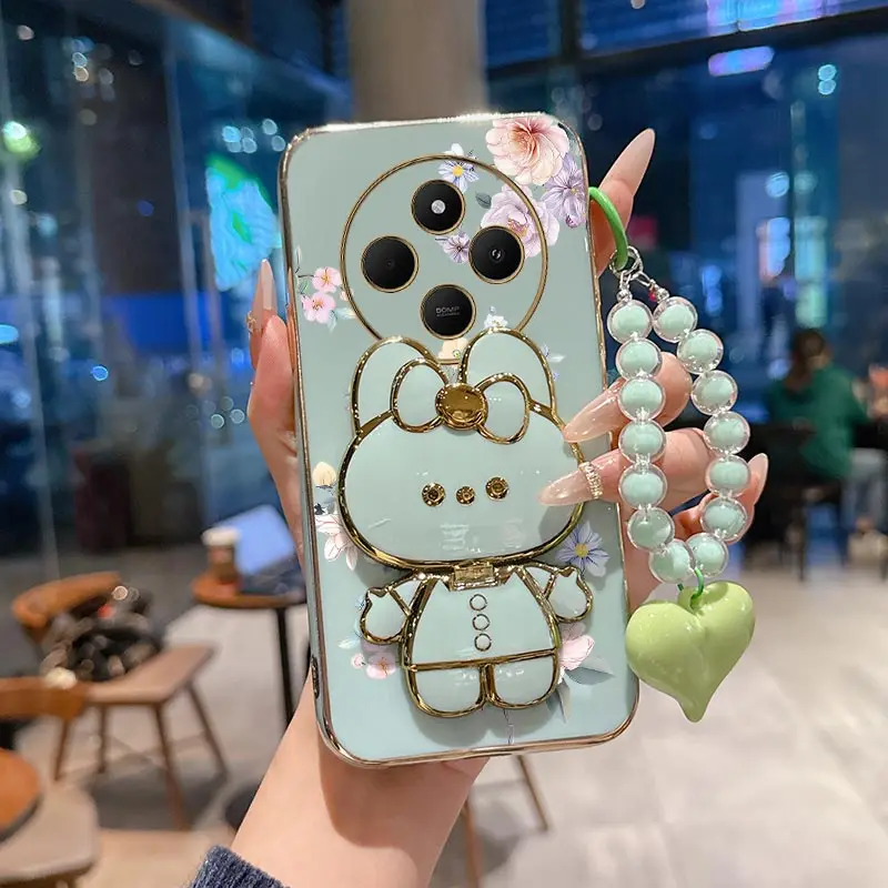 Elegant Floral Plated Lanyard Bracket Phone Case