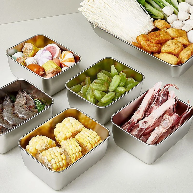 

1/4Pcs Stainless Steel Refrigerator Food Storage Box With Lid Food Crisper Picnic Bento Sealed Organiser