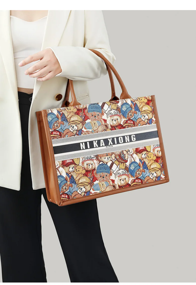 Bolso de mano de lujo con estampado de animales de dibujos animados para mujer, de gran capacidad, clásico, de moda, para hombro