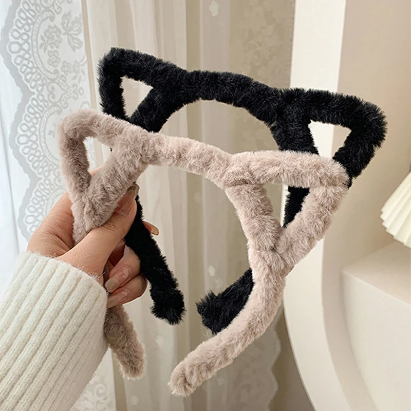 Katze Ohr Stirnband Plüsch Winter Pelzigen Kaninchen Ohr Haarband haarband Für Frauen Haar Zubehör Party Kostüm Headwear – Detail 7