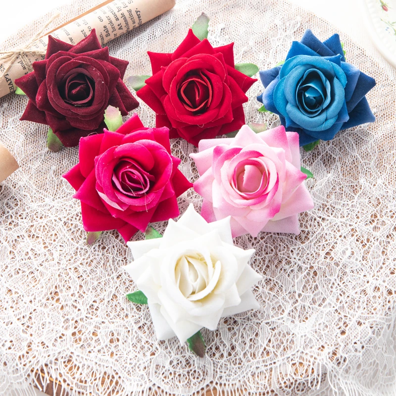 10pcs 6cm Artificial Flowers For Craft Flannel Red Roses Home Decor