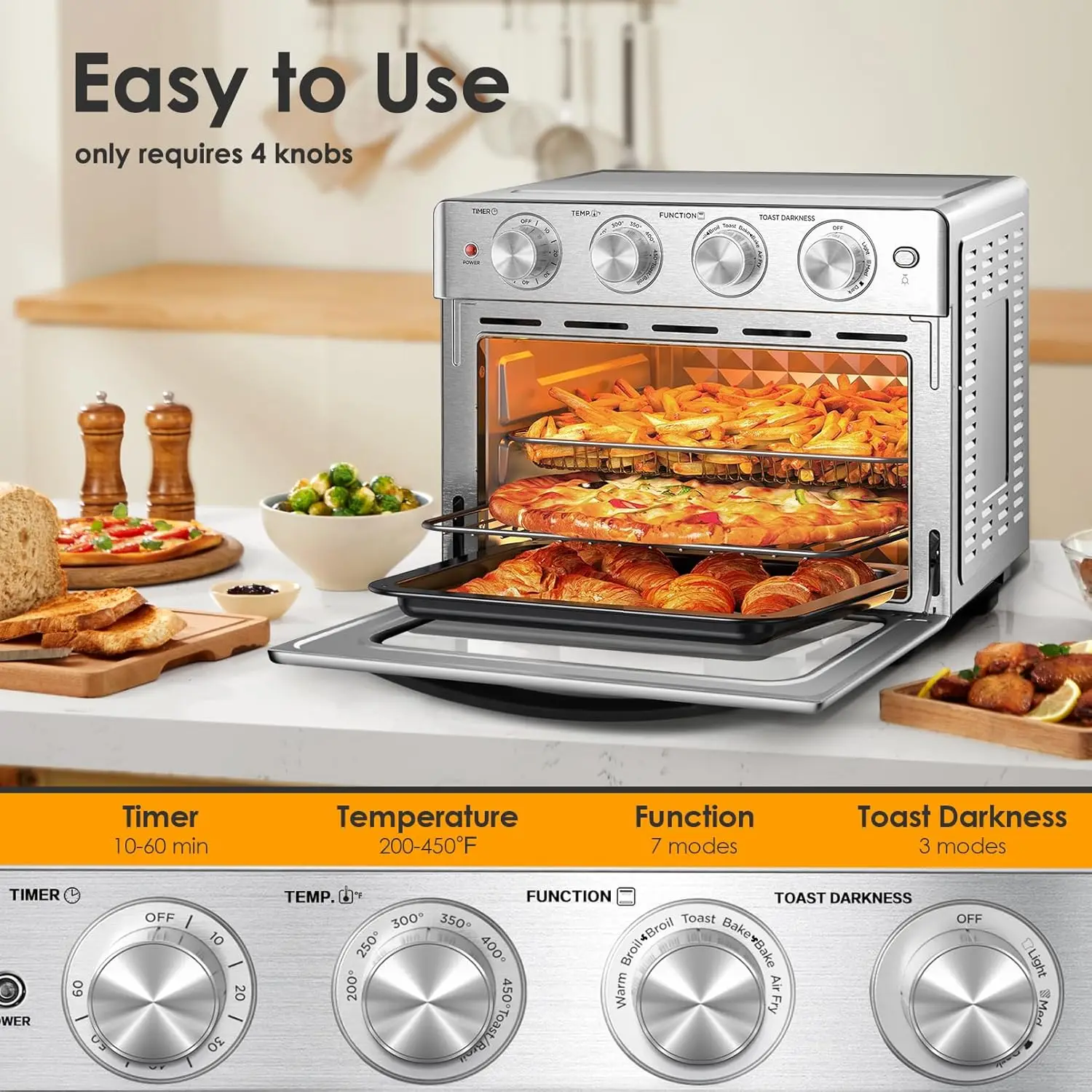 Geek Chef Air Fryer Toaster Oven, 7-In-1 Toaster Oven Countertop with Toast, Bake, Air Fry, Broil Convection Function 5