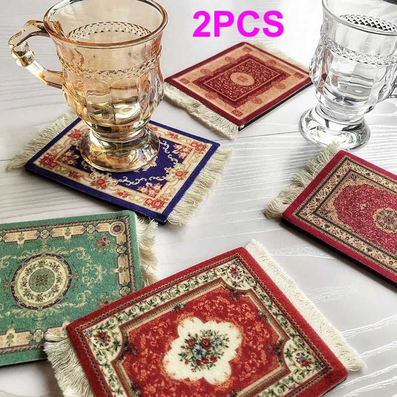 

2PCS Persian Style Coasters Tassel Coasters Placemats INS Photo Props Ethnic Characteristic Decorative Retro Home Decorations