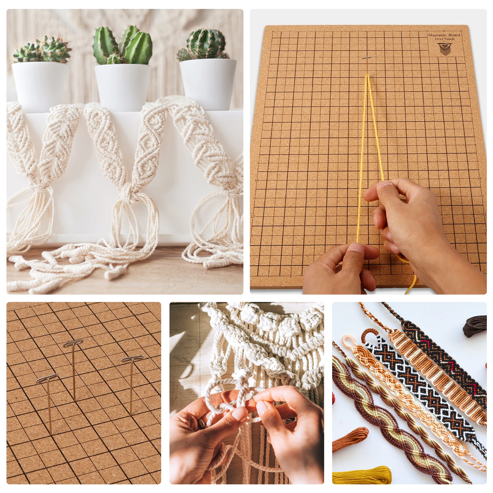 Macrame Board Double Side Macrame Project Board Reusable Portable Braiding Boards with Pins Weaving Tool Set for Knotting String