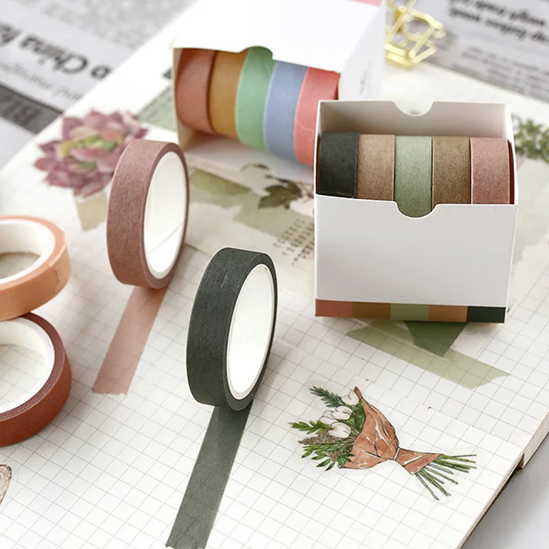 5 PCS Retro Washi Tape Set Stationery Scotched decorative Scrapbook 10 mm x 5 m Masking tape Journal supplies 4