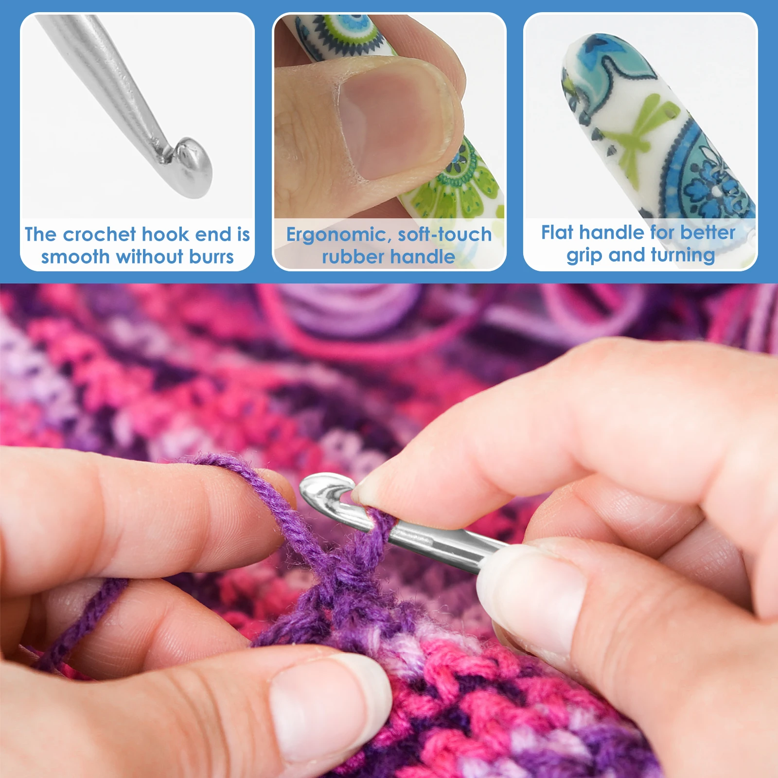 1Set Crochet Hook Set with Storage Bag Cashew Pattern Crochet Hooks Ergonomic Crochet Needle Complete Crochet Accessories