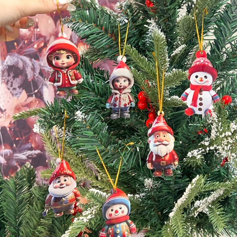 Christmas Character Pendant Acrylic Flat Pattern Santa Claus Boys and Girls Xmas Tree Hanging Car Interior Decoration Pendants