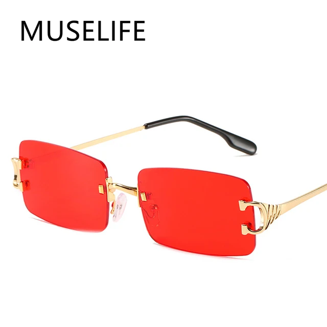  - MUSELIFE Narrow Sunglasses Men Rimless Summer 2023 Red Blue Black Rectangular Sun Glasses For Women Small Face Hot Selling