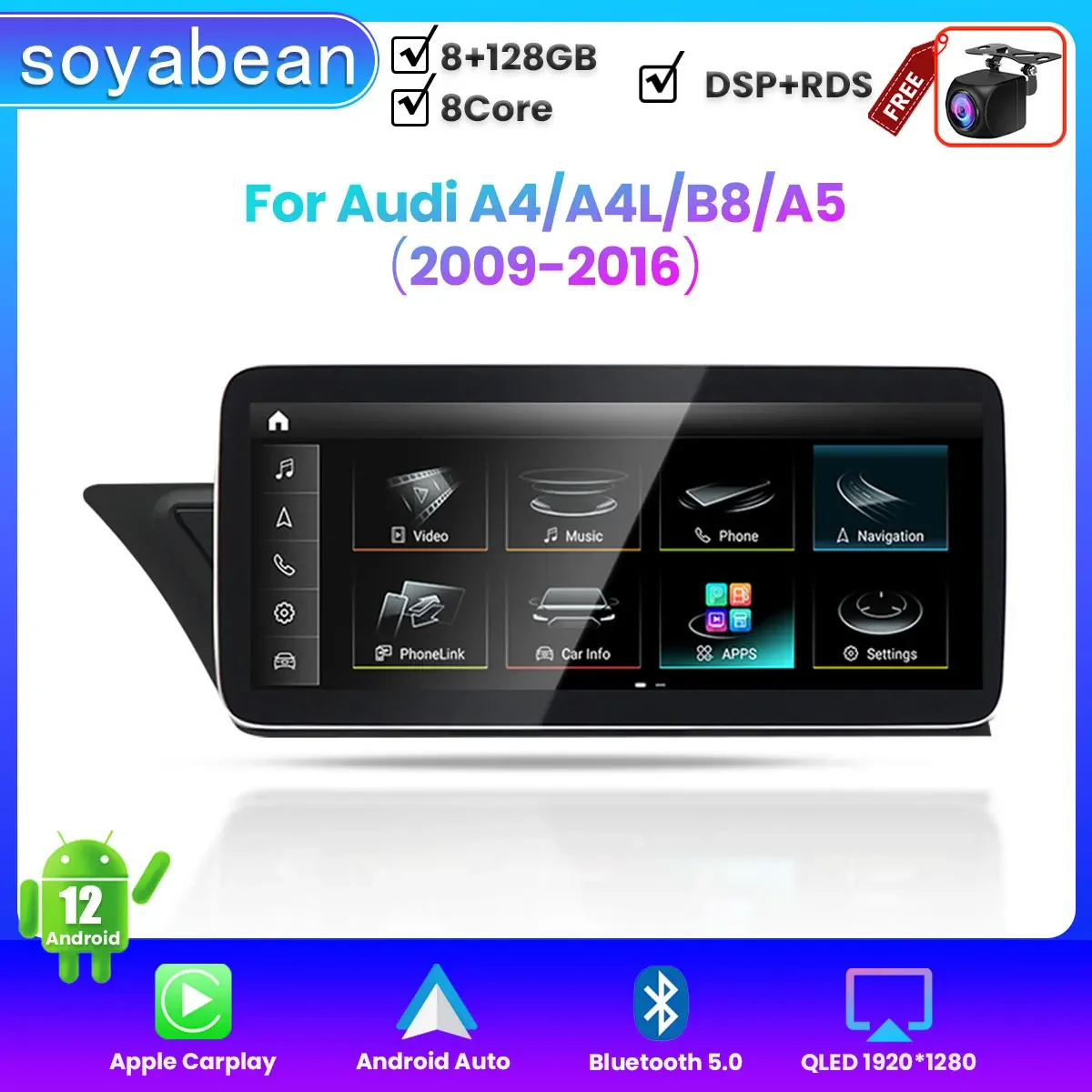 

Android 12 Car Radio for Audi A4 A4L B8 A5 2009-2016, 12.3" QLED 8 Core Multimedia Player with 4G Carplay & Auto GPS Navigation