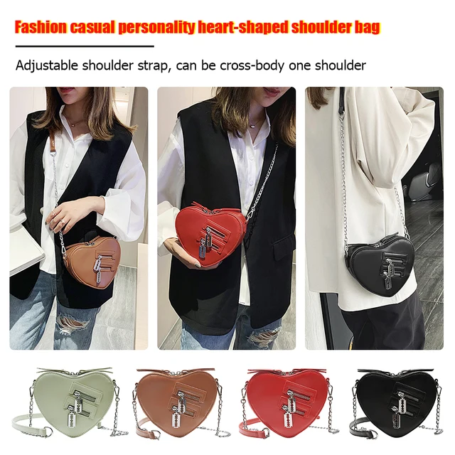 New Women Felt Bag Alligator Print Heart Shaped Bag Chain