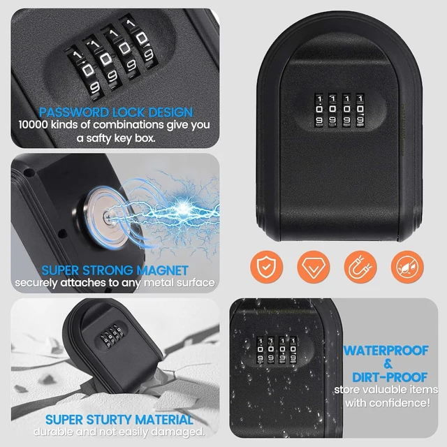Magntic Key Lock Box with 4 Digit Combination Lock Hider Under Car Magnetic Key Holder with Strong Magnet for Indoors Outdoor 4